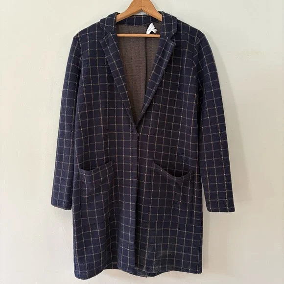 Anthropologie Harlyn Navy Plaid Jacket – Size Small – Snap Front – Mid Length - Picture 3 of 12